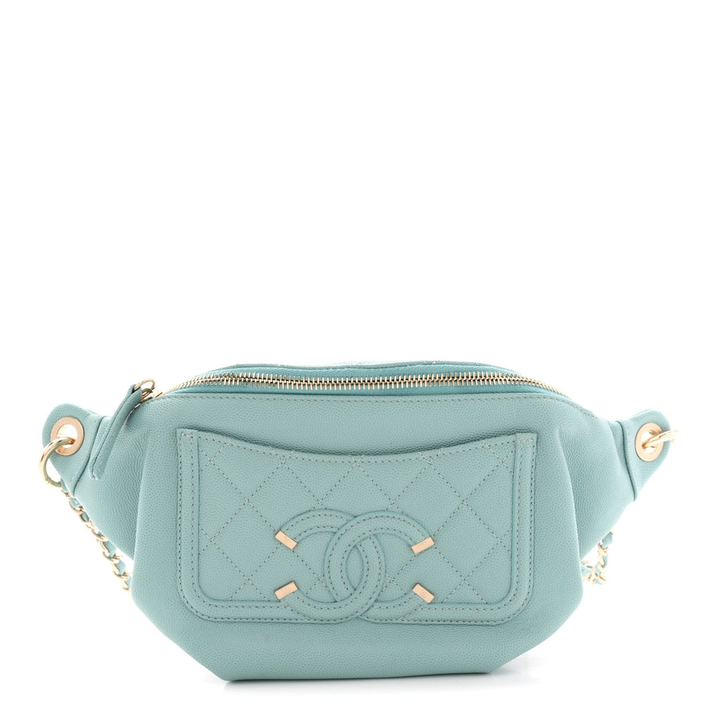 Chanel Caviar Quilted Filigree Waist Bag Light Blue