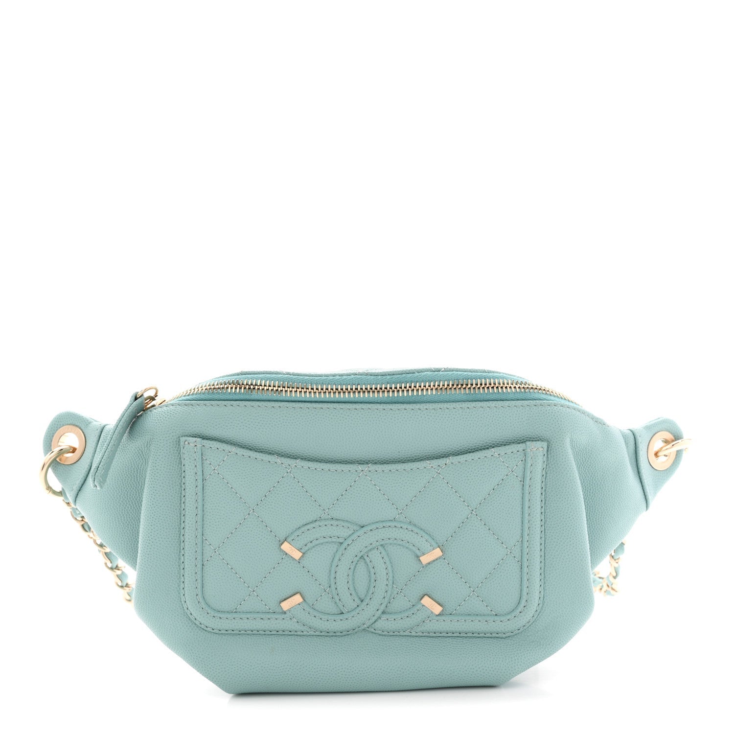 Chanel Caviar Quilted Filigree Waist Bag Light Blue