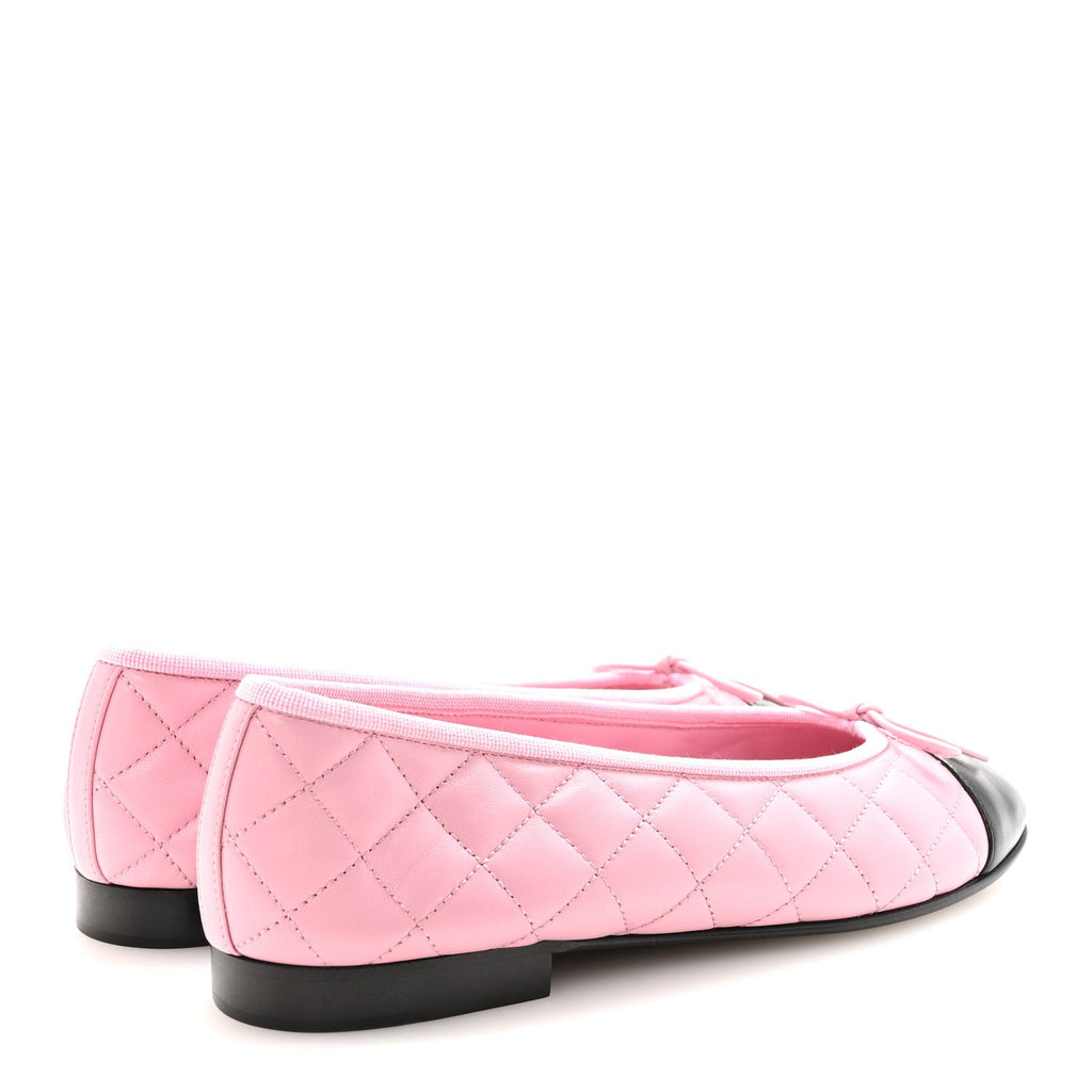 Lambskin Quilted CC Cap Toe Ballerina Flats 37.5 Pink Black
