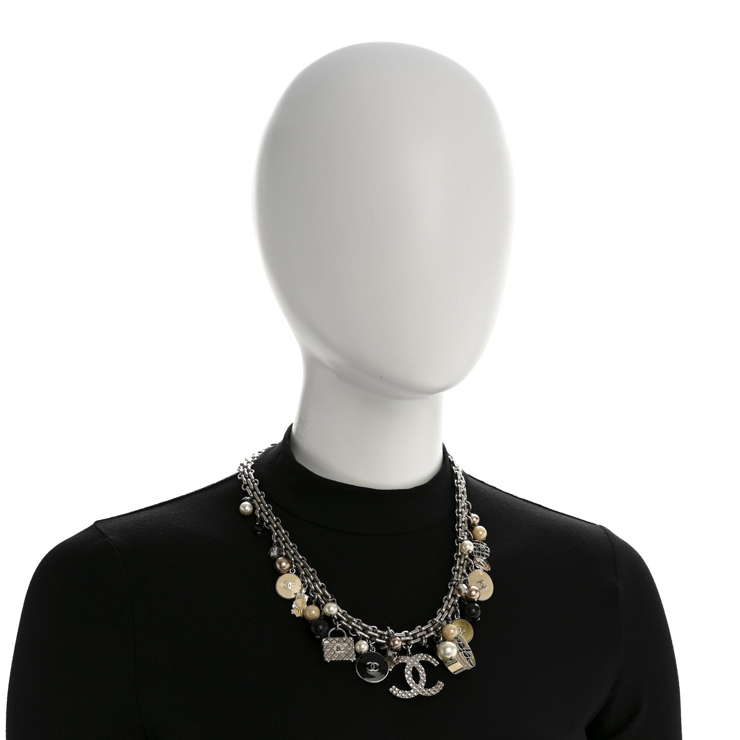 Enamel Pearl Charm Short Necklace Silver