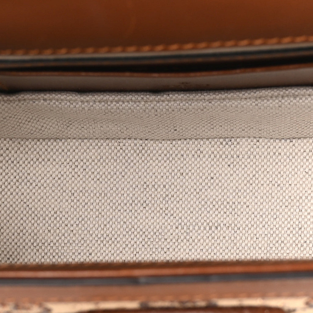 Gucci New Canvas Charisma Calfskin Crystal GG Monogram Small Bamboo 1947 Top Handle Bag Camel Ebony
