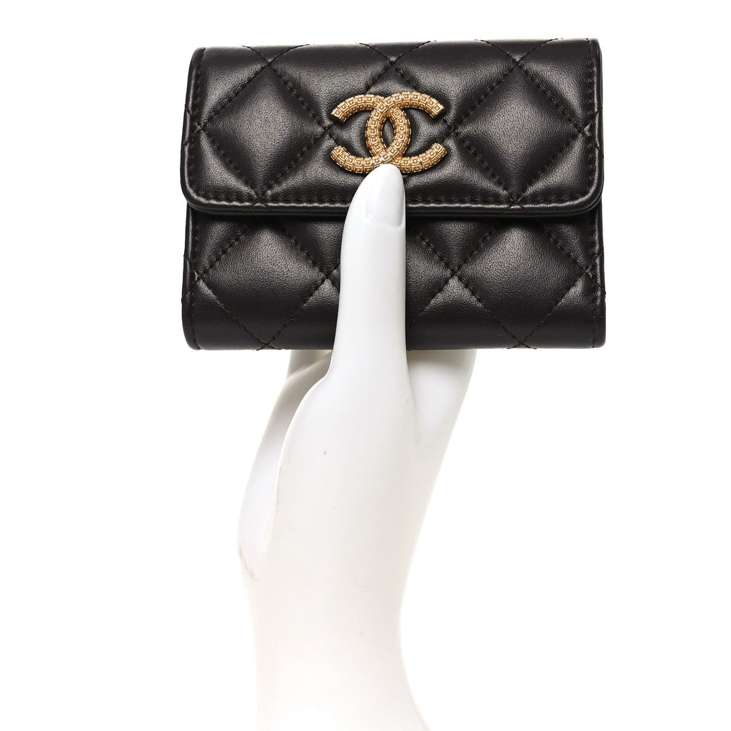 Lambskin Quilted Textured CC Compact Flap Card Holder Eggplant