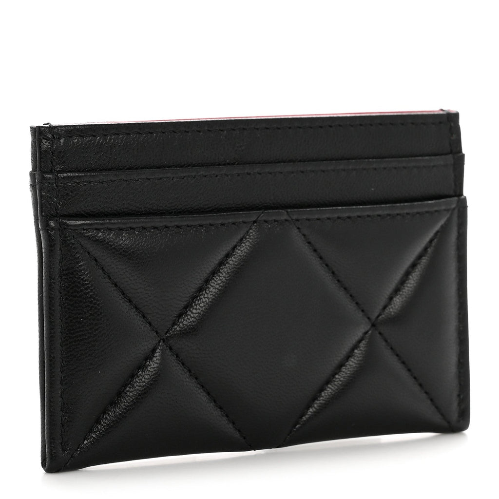Lambskin Quilted Chanel 19 Card Holder Black
