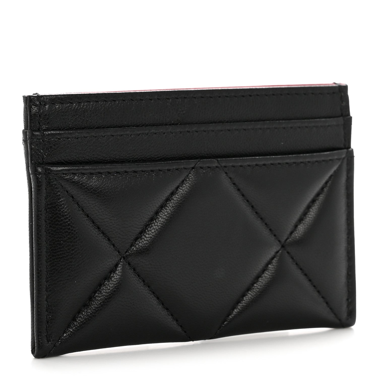 Lambskin Quilted Chanel 19 Card Holder Black