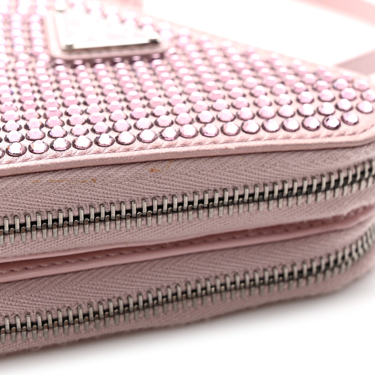 Prada Satin Crystal Mini Triangle Crossbody Pouch Alabastro