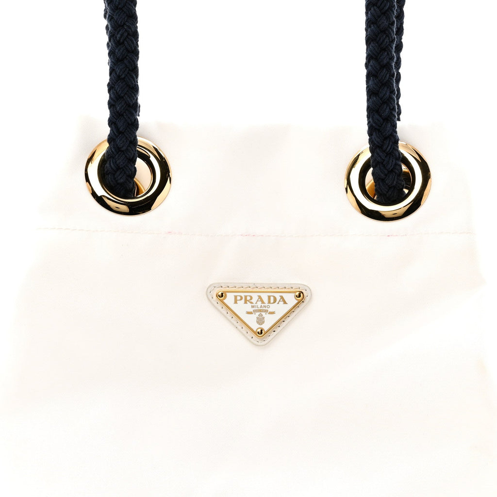 Prada Re-Nylon Triangle Mariner Small Bucket Bag White Baltico