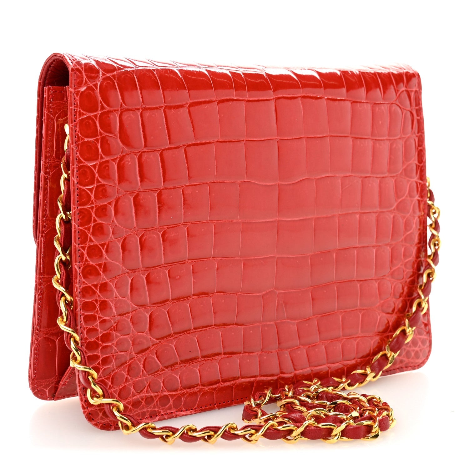 Chanel Shiny Alligator Small Single Flap Red