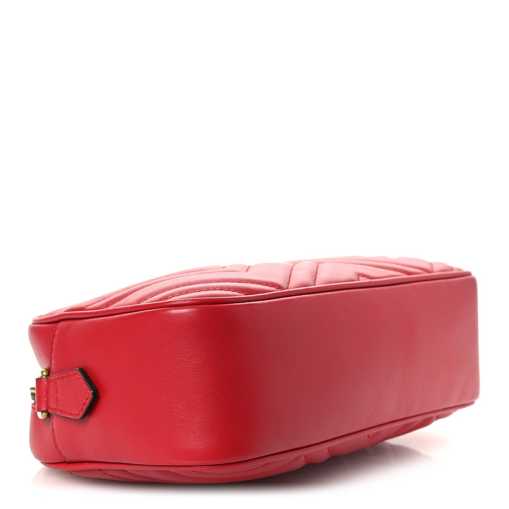 Gucci Calfskin Matelasse Small GG Marmont Chain Shoulder Bag Hibiscus Red