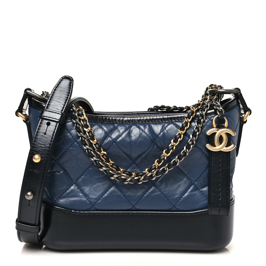 Chanel Aged Calfskin Quilted Small Gabrielle Hobo Dark Grey