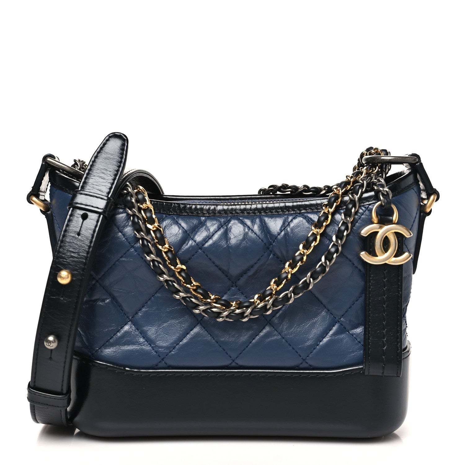Chanel Aged Calfskin Quilted Small Gabrielle Hobo Dark Grey