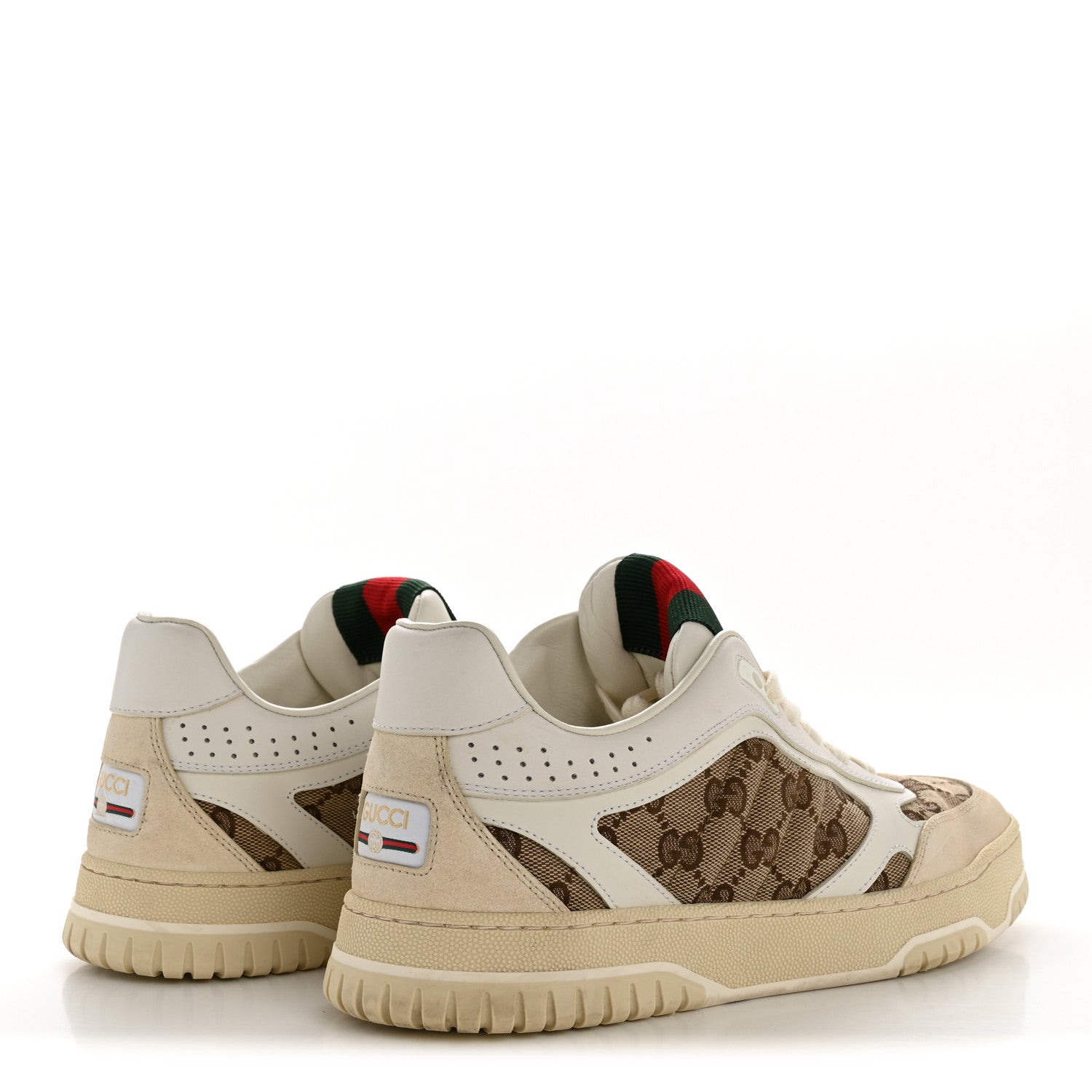 Gucci Calfskin GG Monogram Re-Web Womens Sneakers 39 White Beige Ebony