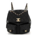 Chanel Calfskin Quilted Medium Duma Pockets Drawstring Backpack Black