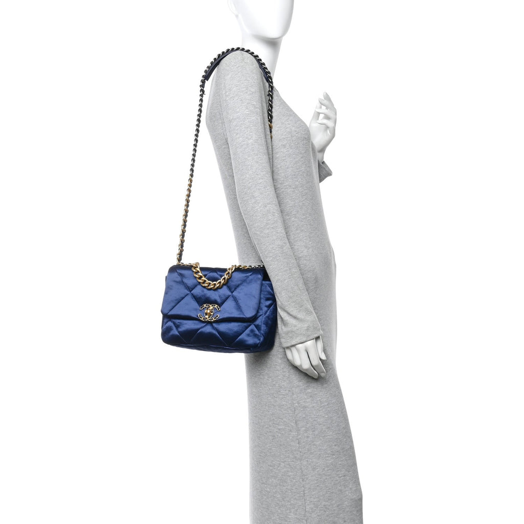 Chanel Satin Quilted Medium Chanel 19 Flap Blue