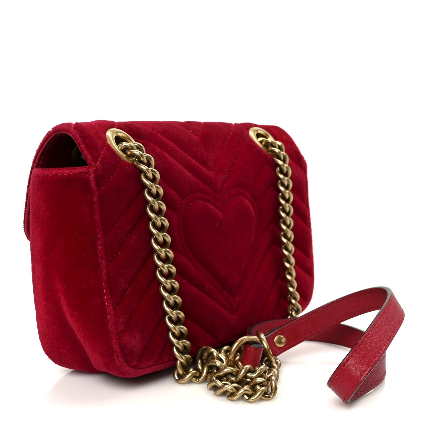 Gucci Velvet Matelasse Mini GG Marmont Shoulder Bag Hibiscus Red