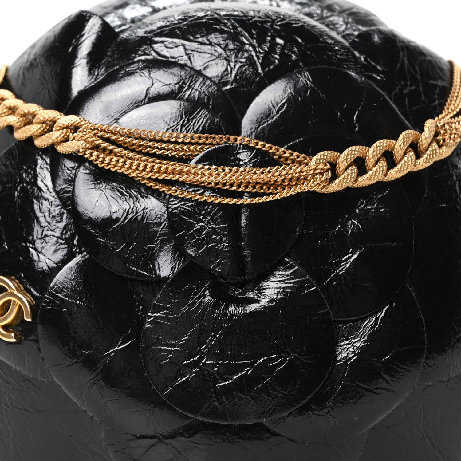 Chanel Patent Lambskin Camellia Bouquet Clutch With Chain Black