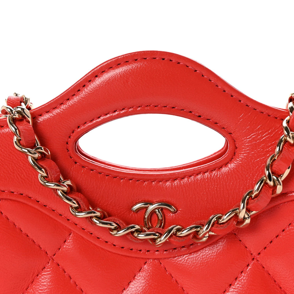 Chanel Shiny Lambskin Quilted Micro 31 Clutch With Chain Red