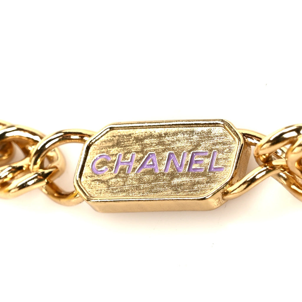 Chanel Lambskin Quilted Enamel Logo Flap Card Holder On Chain Yellow