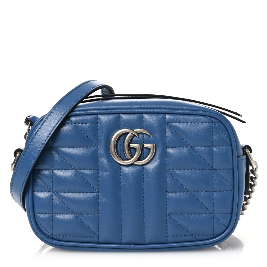 Gucci Calfskin Matelasse Aria Mini GG Marmont Chain Shoulder Bag Clear Blue