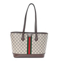 Gucci GG Supreme Monogram Textured Calfskin Web Small Ophidia Shoulder Tote Bag Beige Ebony New Acero