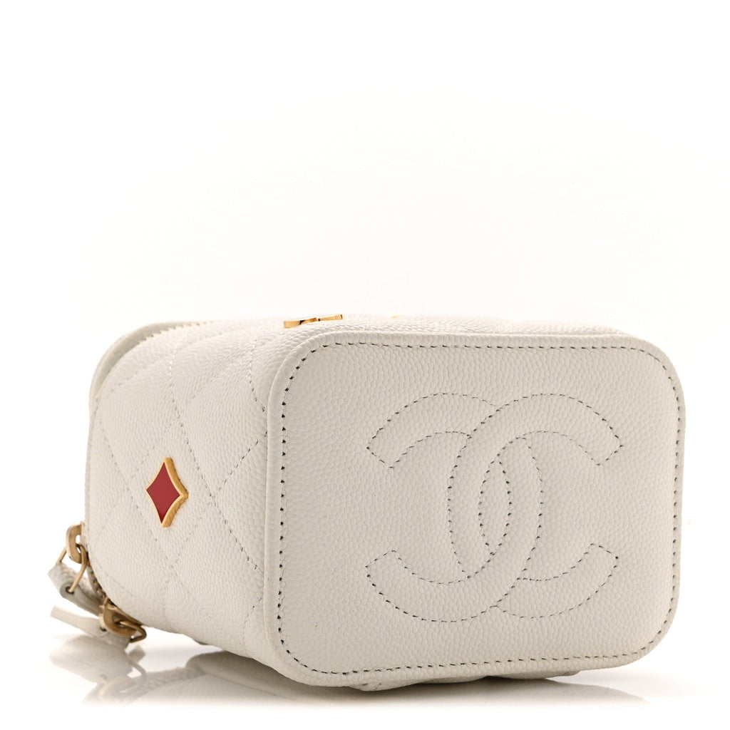 Chanel Caviar Quilted Enamel Coco Casino Mini Vanity Case With Chain White