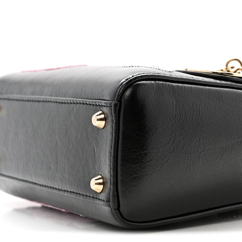 Christian Dior Calfskin Beaded Mini Lady Dior Black