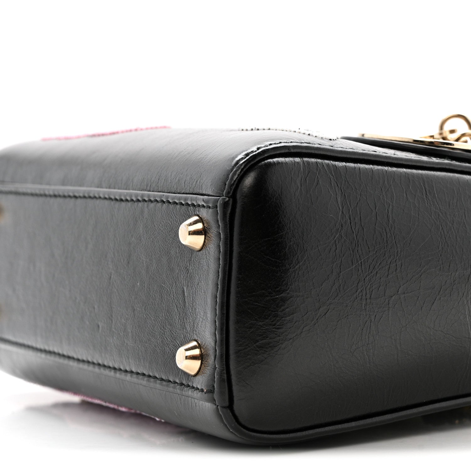 Christian Dior Calfskin Beaded Mini Lady Dior Black