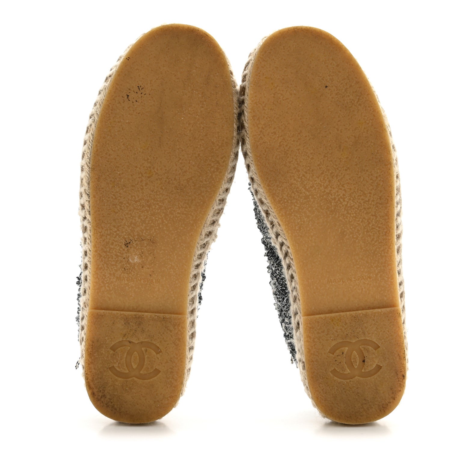 Chanel Tweed Sequin CC Espadrilles 37 Black White