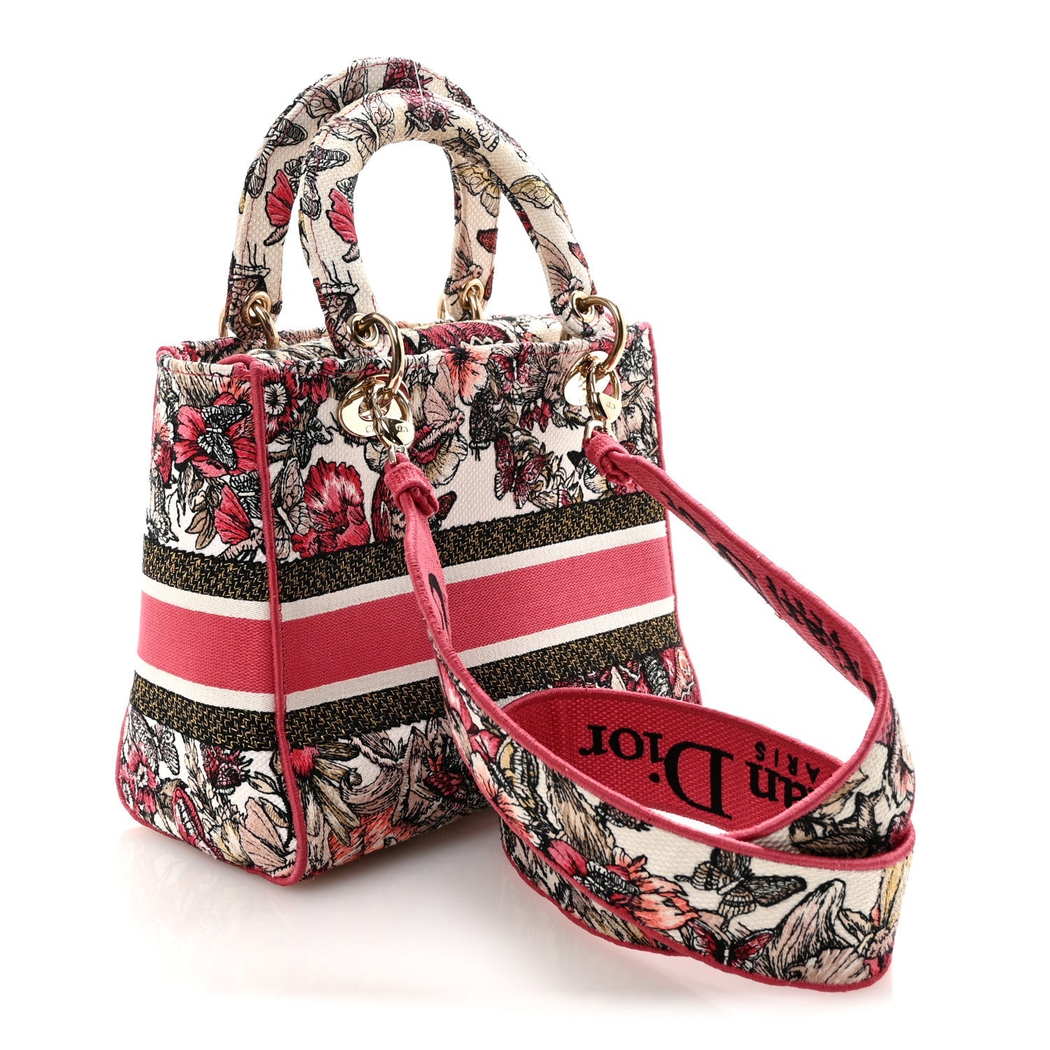 Christian Dior Canvas Embroidered Butterfly Print Medium Lady D-Lite  Multicolor