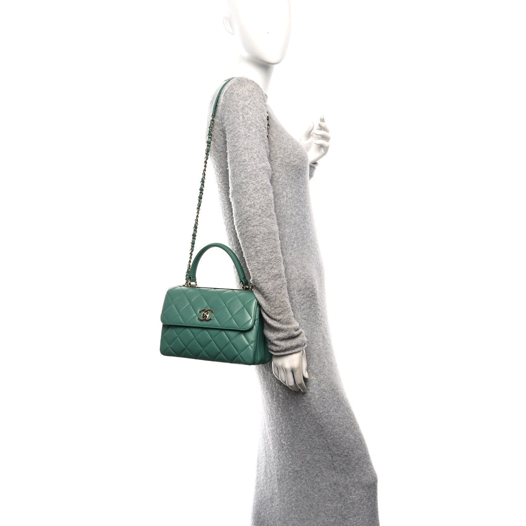 Chanel Lambskin Quilted Small Trendy CC Flap Dual Handle Bag Light Green