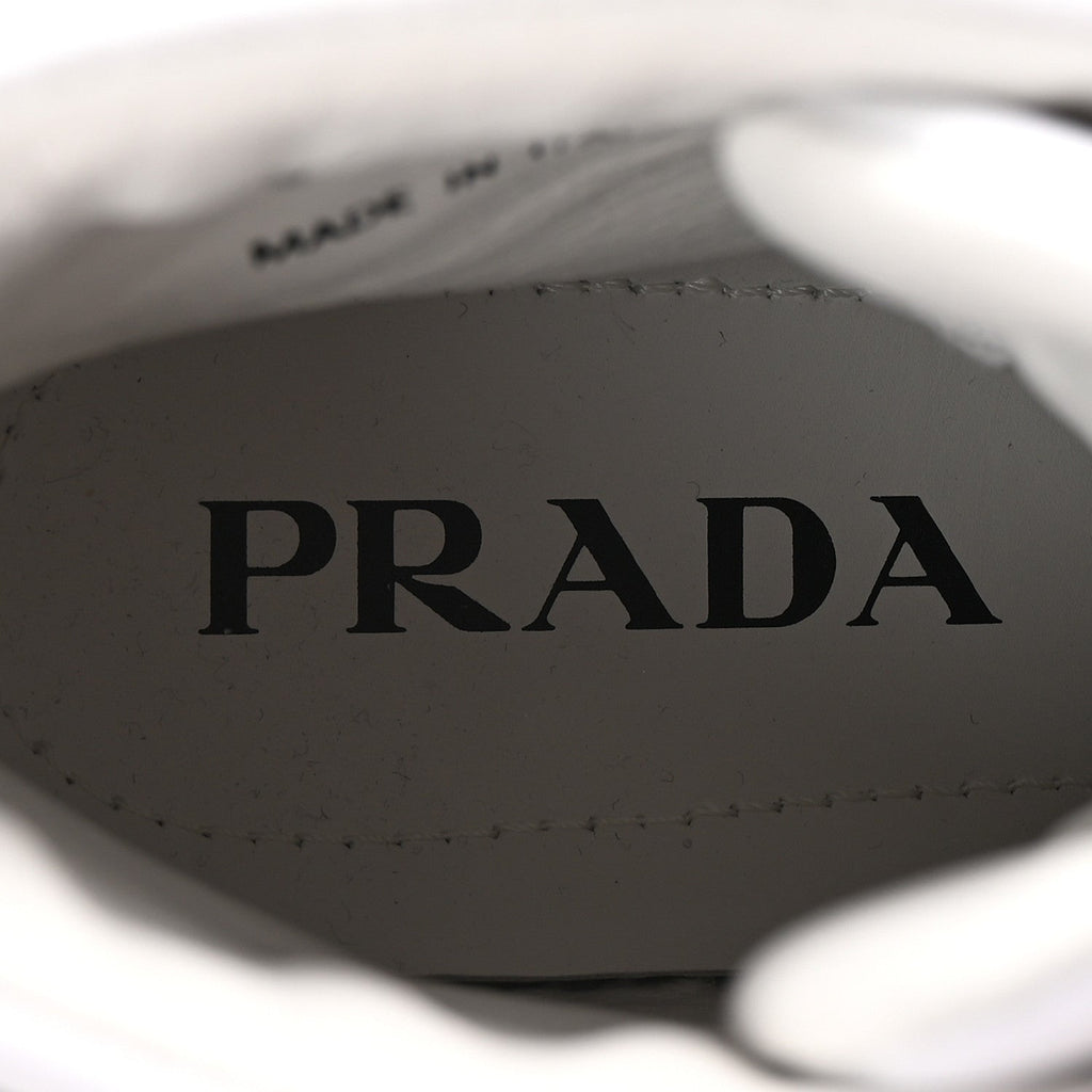 Prada Re-Nylon Gabardine Metal Triangle Logo Wheel Pouch Pocket High Top Sneakers 36 White