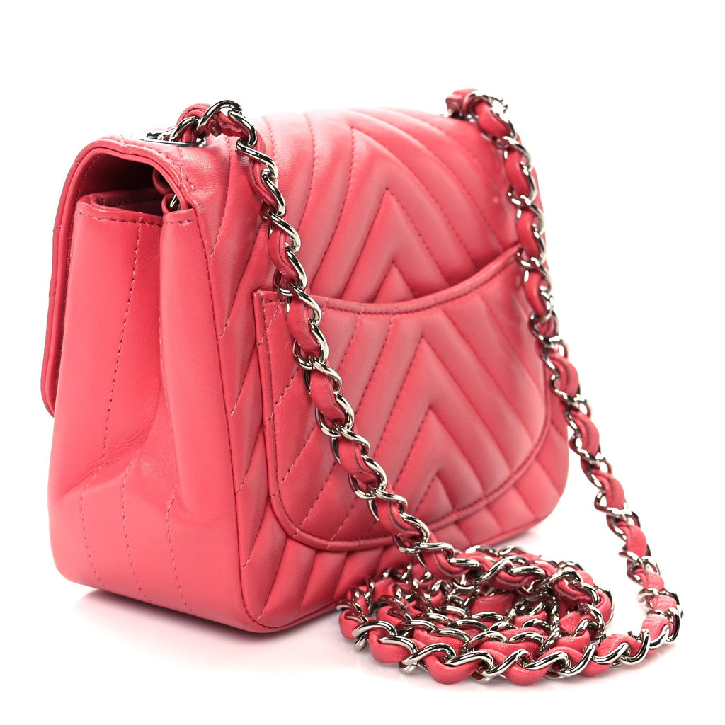 Chanel Lambskin Chevron Quilted Mini Square Flap Pink