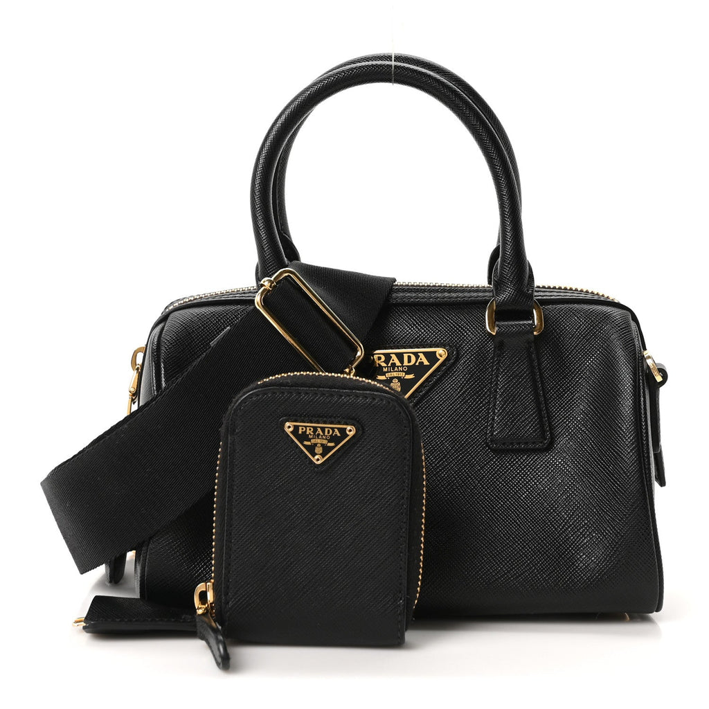 Prada Saffiano Lux Mini Boston Crossbody Bag Black