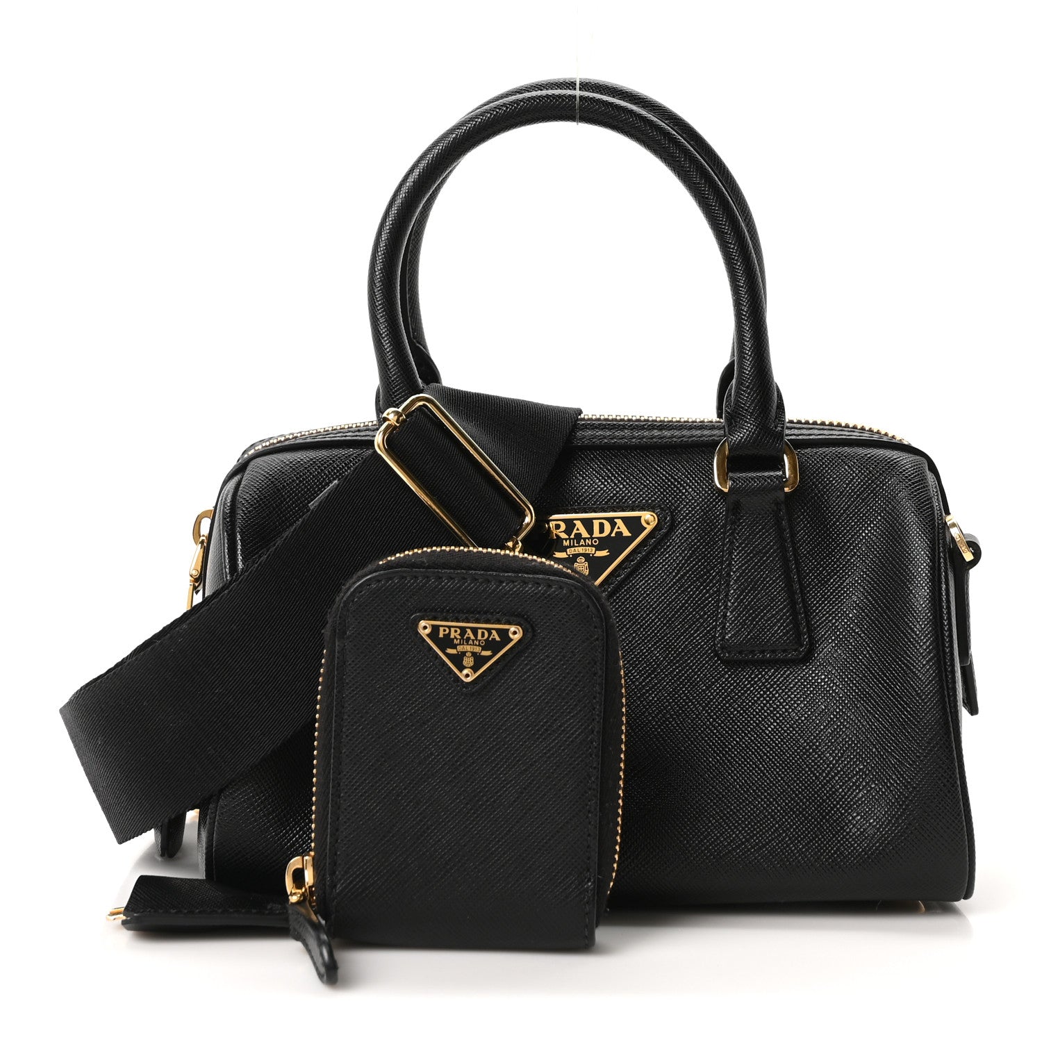 Prada Saffiano Lux Mini Boston Crossbody Bag Black