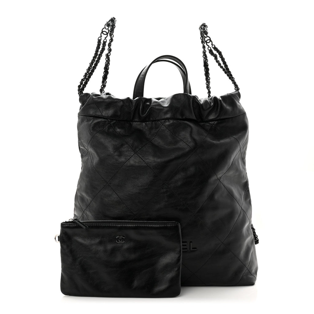 Chanel Shiny Calfskin Quilted Chanel 22 Backpack So Black
