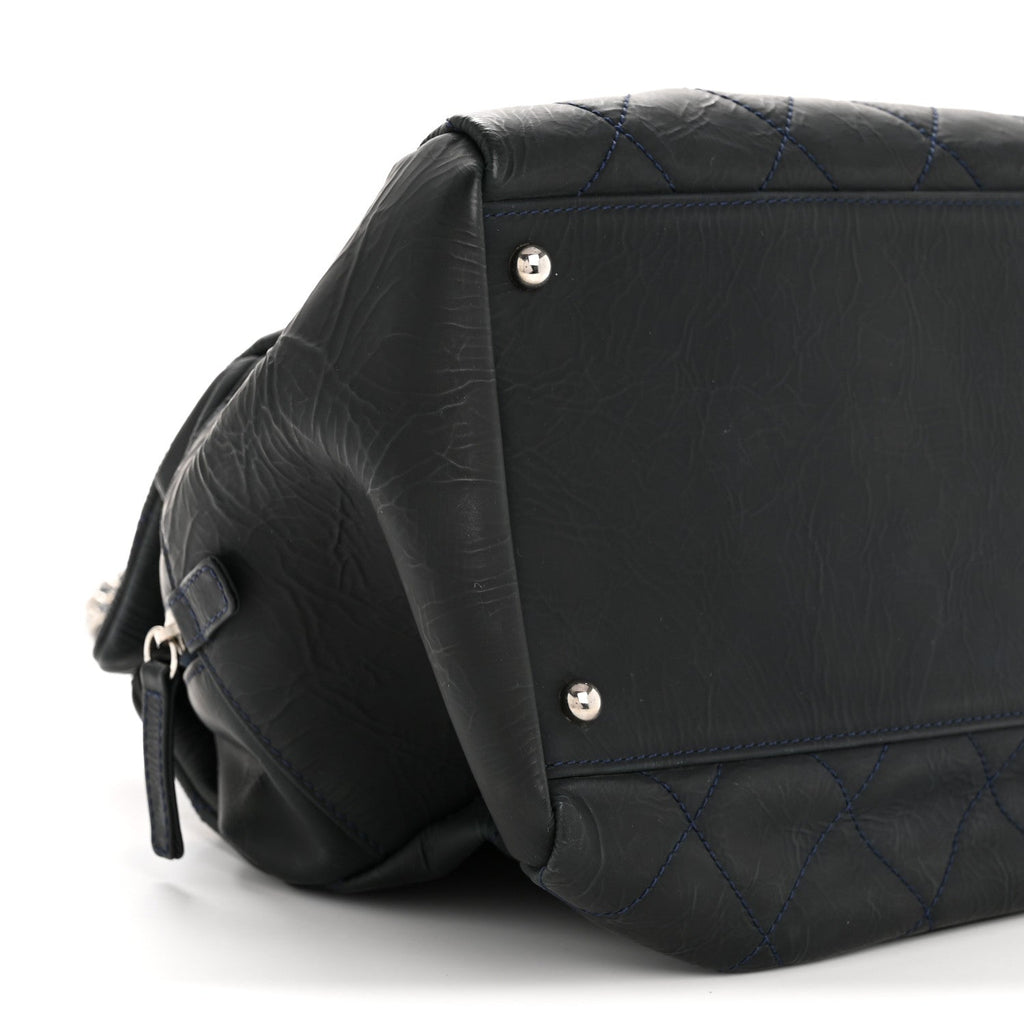 Chanel Crinkled Calfskin Grand Timeless Shopping Tote GTT Dark Blue