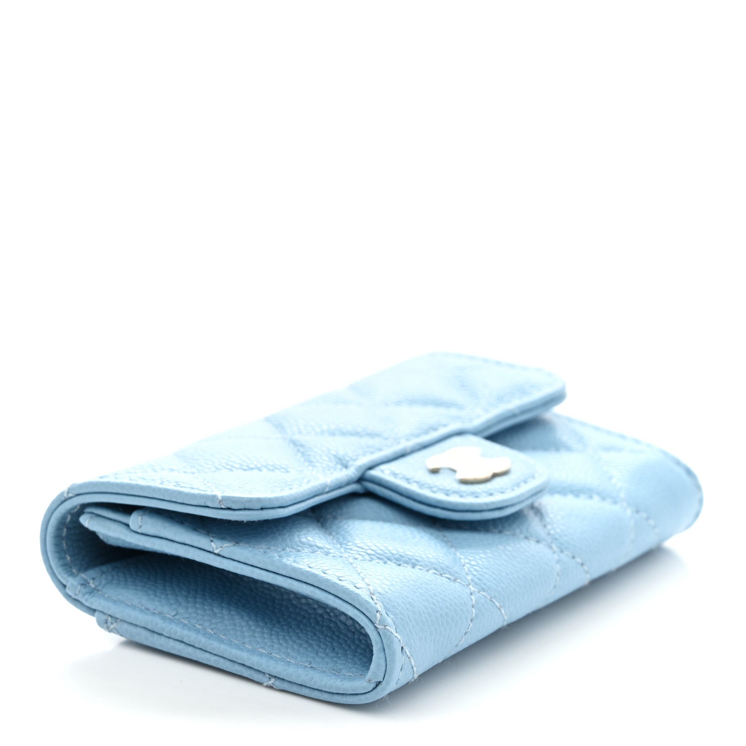 Caviar Quilted Flap Card Holder Wallet Light Blue
