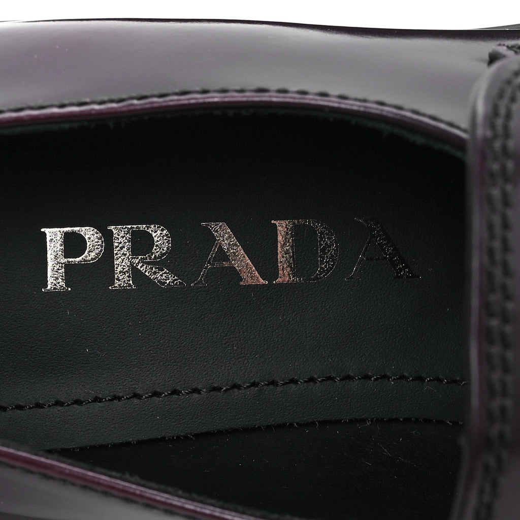 Prada Spazzolato Metal Triangle Logo 50mm Loafers 35 Cordovan