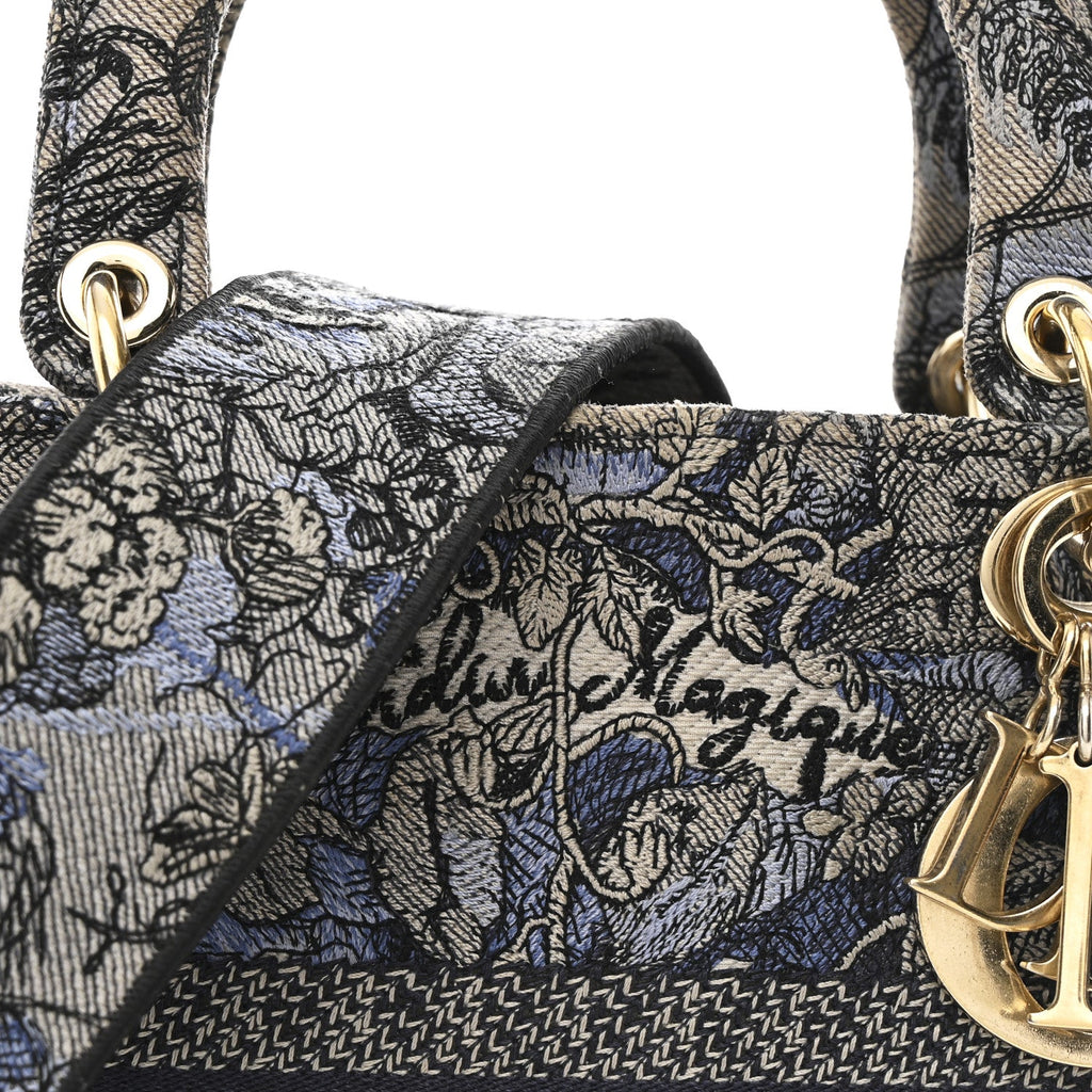 Christian Dior Canvas Embroidered Jardin Magique Medium Lady D-Lite Denim Multicolor