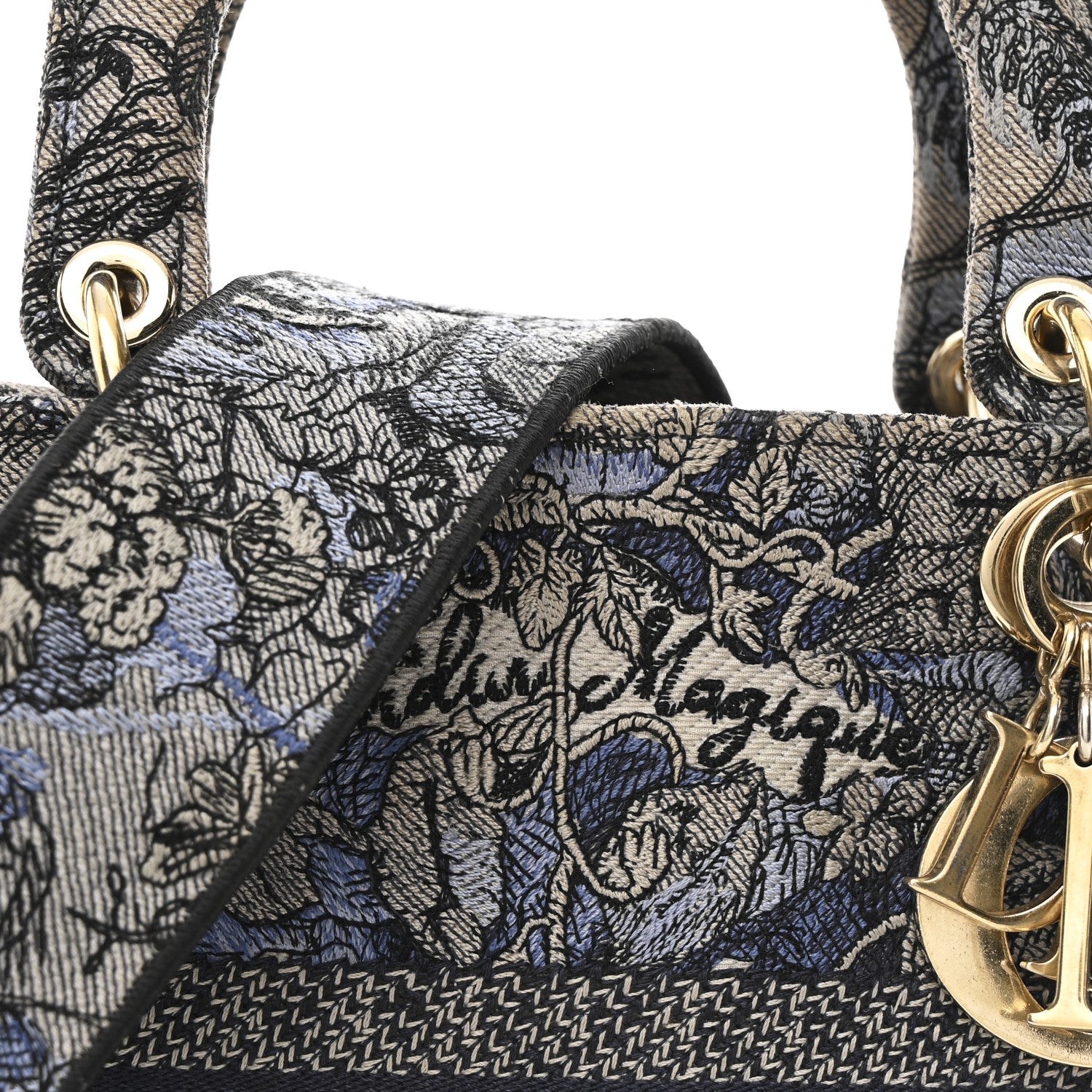Christian Dior Canvas Embroidered Jardin Magique Medium Lady D-Lite Denim Multicolor