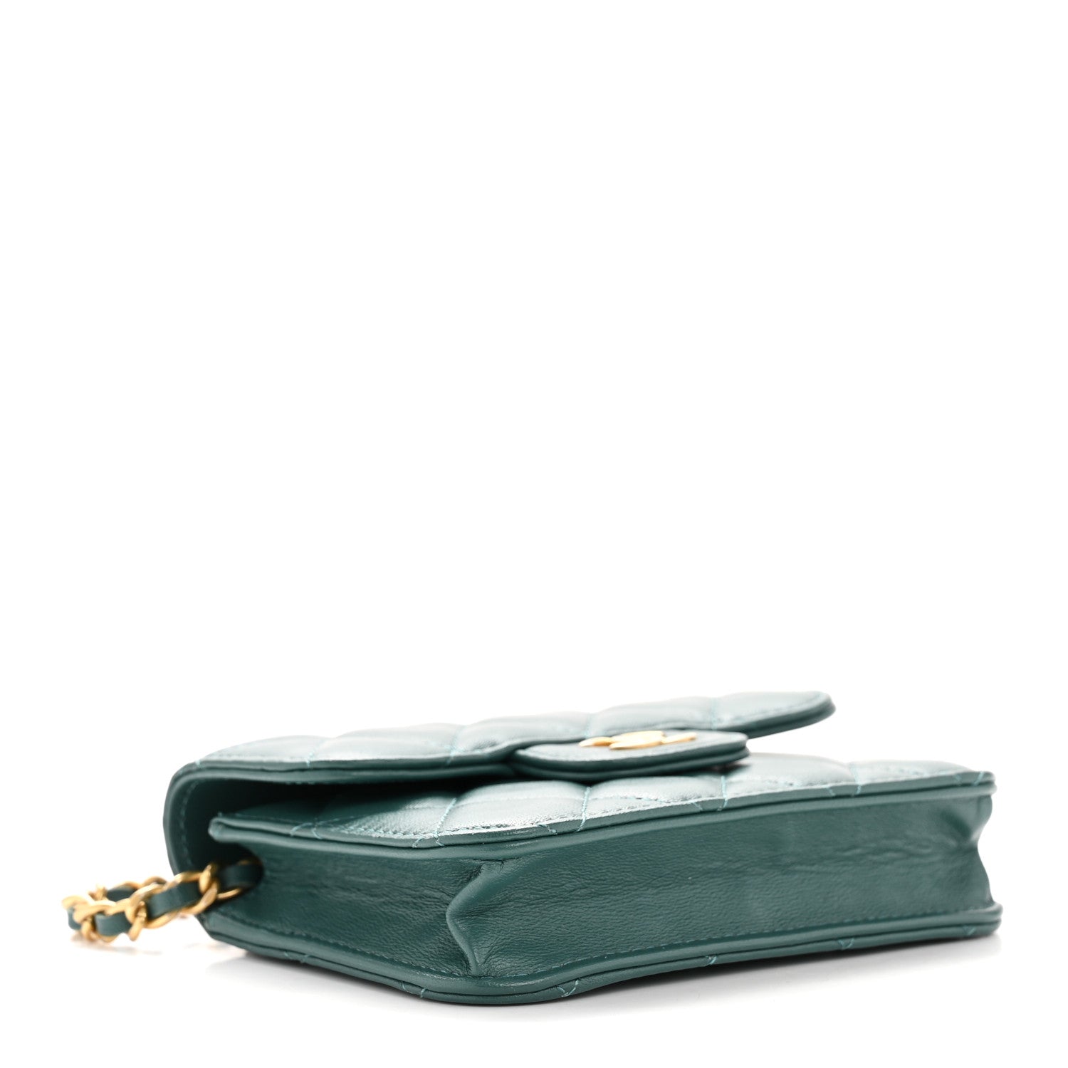 Chanel Lambskin Quilted Top Handle Flap Coin Purse With Chain Green