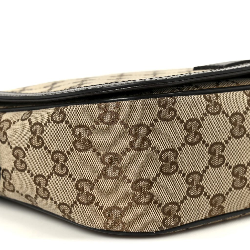 Gucci Monogram Flap Messenger Bag Beige Dark Brown