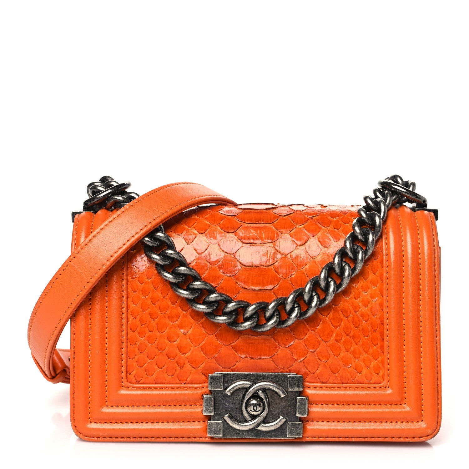 Chanel Snakeskin Small Boy Flap Orange