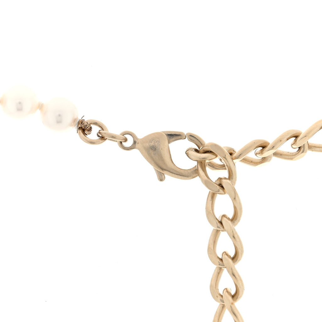 Pearl Crystal Baguette CC Short Necklace Gold