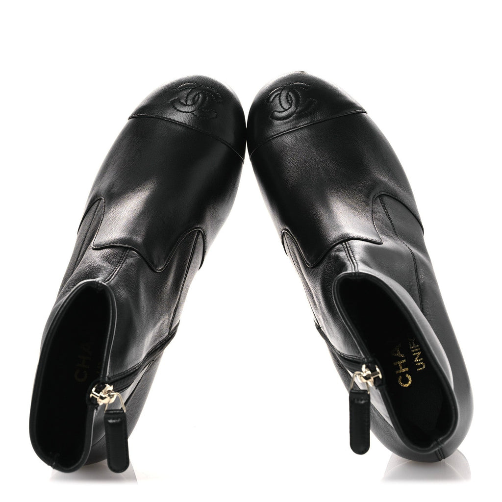 Chanel Stretch Lambskin Cap Toe CC Short Boots 36.5 Black