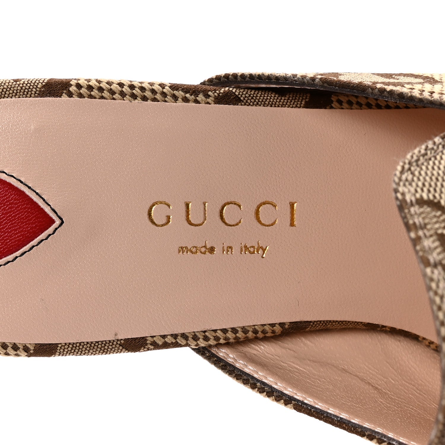 Gucci Monogram Jumbo GG Malaga Kid Womens Princetown Slippers 35.5 Camel Ebony New Acero Beige