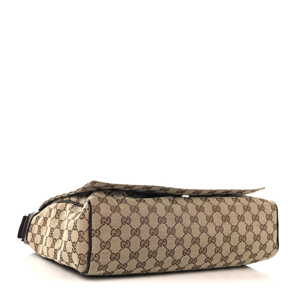 Gucci GG Monogram Medium Flap Messenger Bag Beige Dark Brown