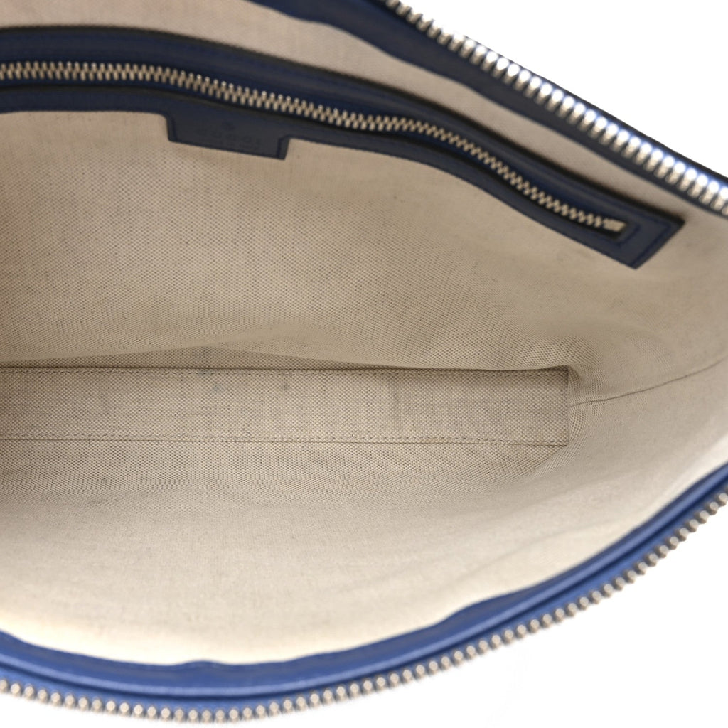 Gucci Calfskin GG Tennis Embossed Medium Wristlet Messenger Bag Intense Metal Blue