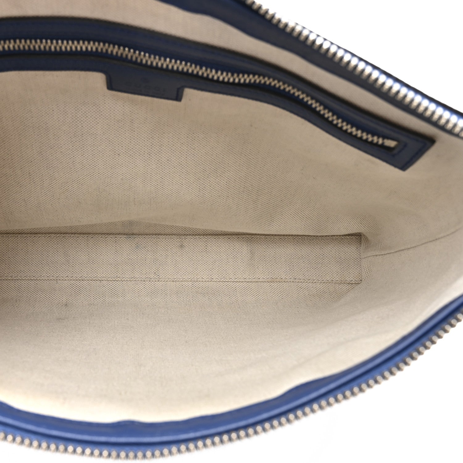 Gucci Calfskin GG Tennis Embossed Medium Wristlet Messenger Bag Intense Metal Blue