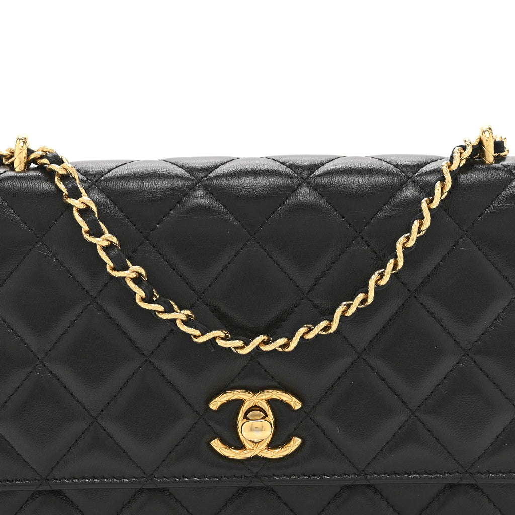 Chanel Shiny Lambskin Quilted Dynasty Wallet On Chain WOC Black