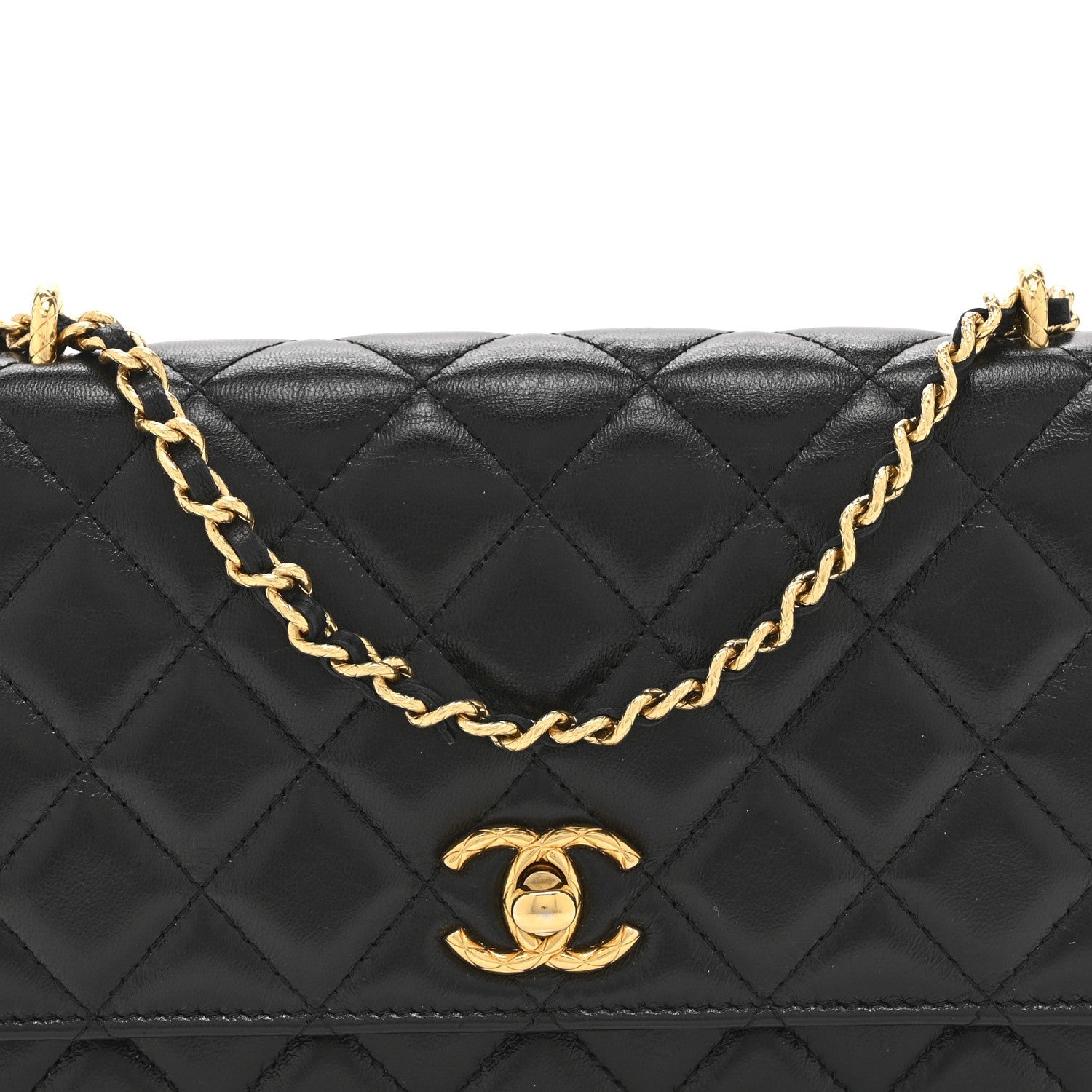 Chanel Shiny Lambskin Quilted Dynasty Wallet On Chain WOC Black